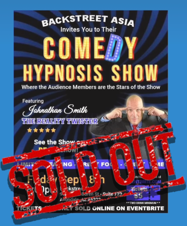 LIMITED SEATS! Backstreet Asia - Sept 8 @ 9pm Comedy Hypnosis Show with Johnathan Smith